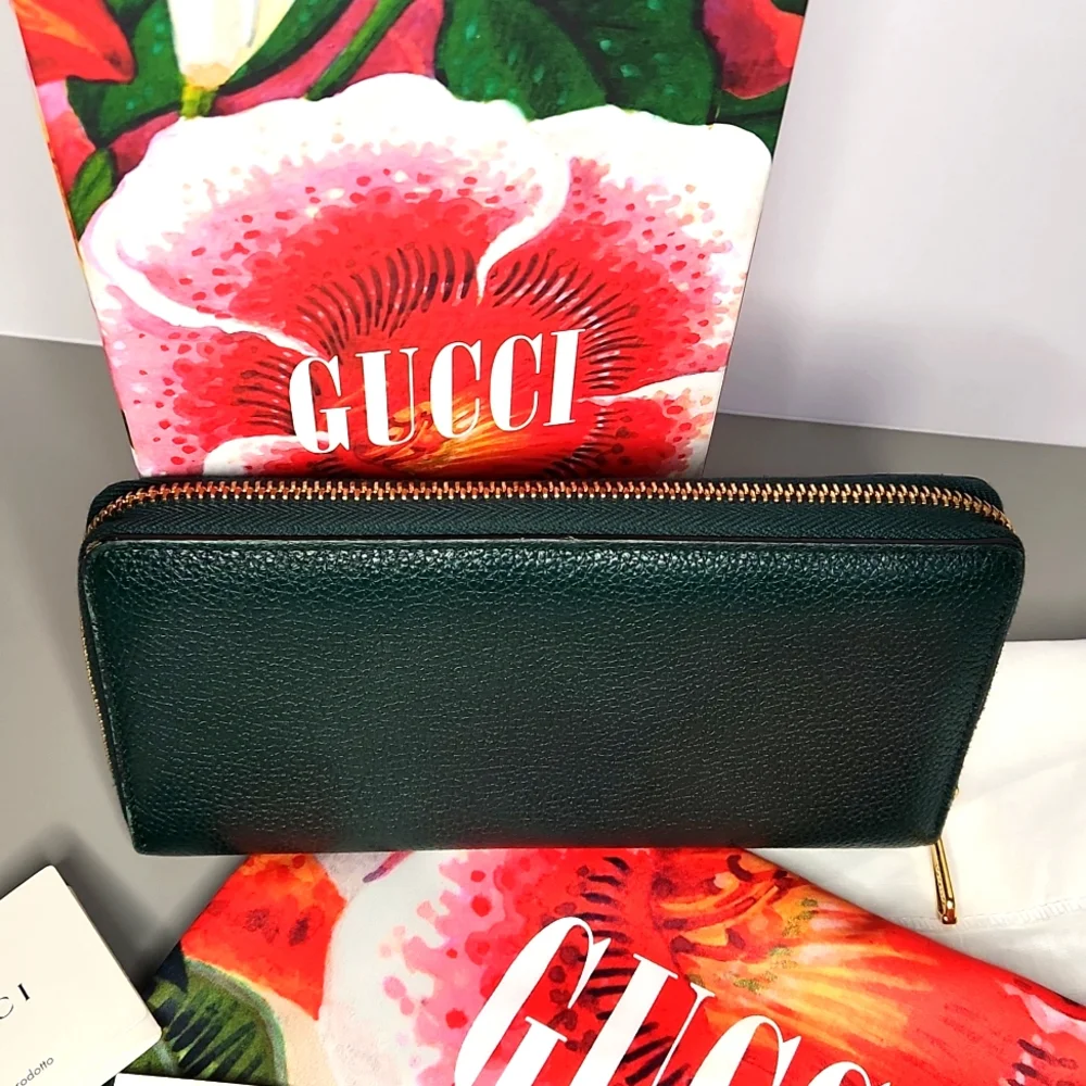 Gucci Zumi Green Two Tone GG Horsebit Zip Wallet - Picture 5 of 13